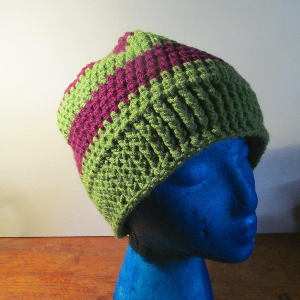 Olive Green and Violet Beanie
